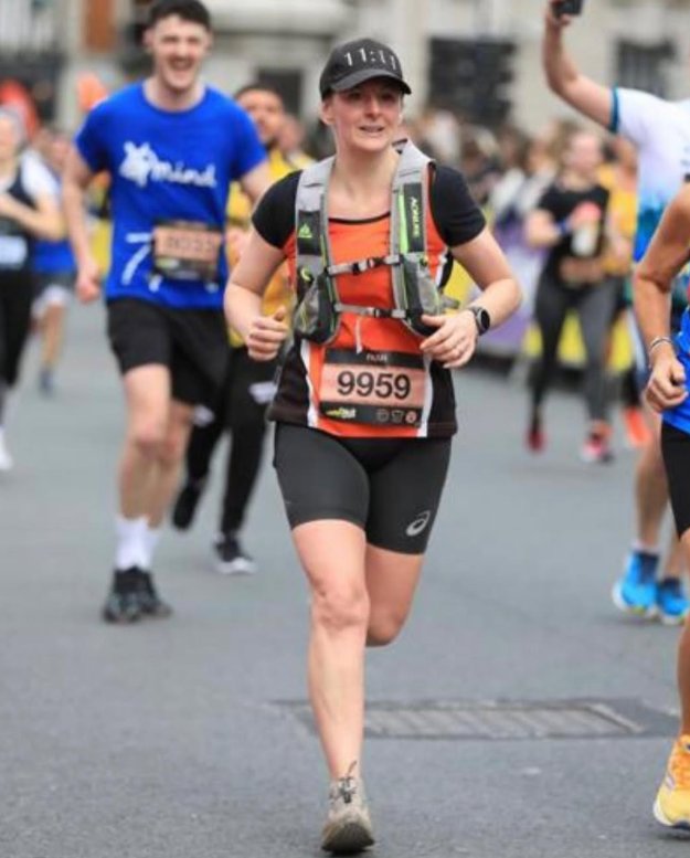 Fran racing the London Landmarks Half Marathon, her first road half