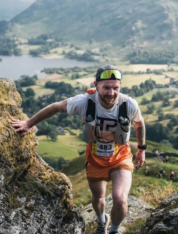 George scrambling up the ridge during the St Sunday Skyrace