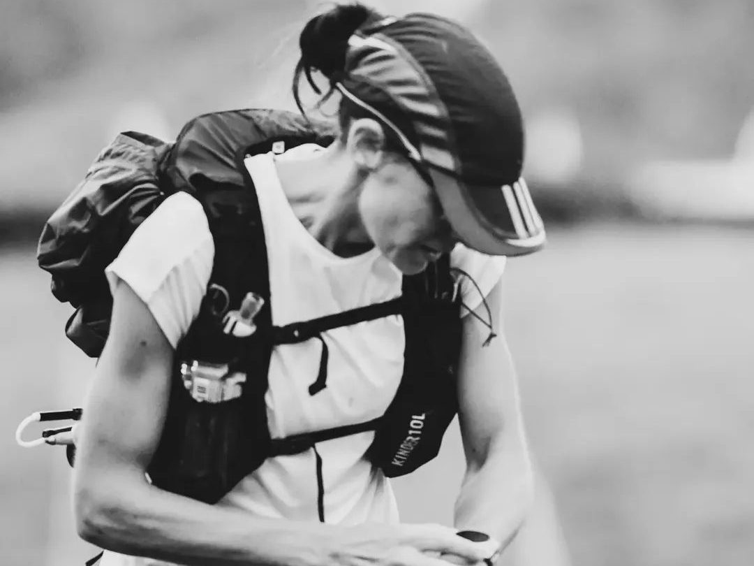 Jenny checking her watch during The Lap, her first ultra, where she finished 2nd female
